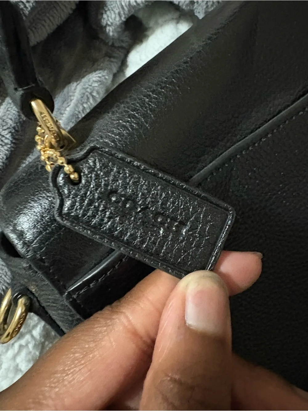 Classic Black Coach Leather Top-Handle Bag with Gold Hardware